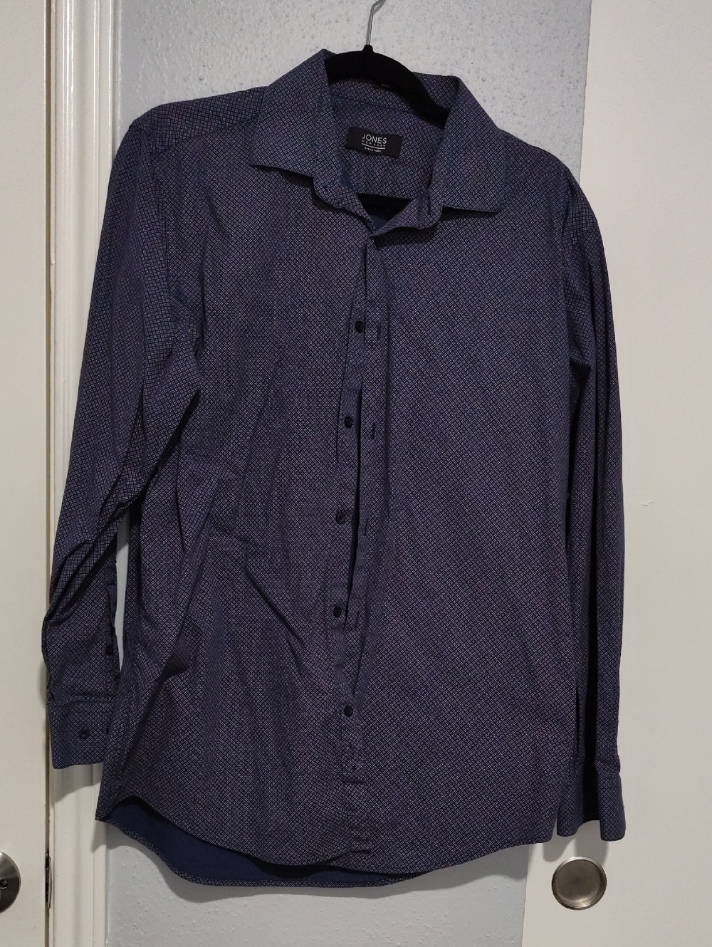 Jones New York Men's Dark Blue Microprint Button-Down Shirt